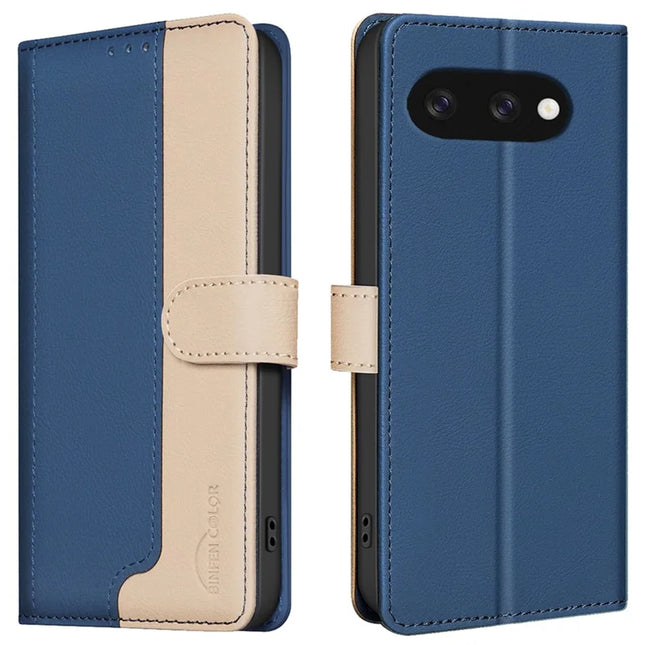 BINFEN COLOR BF33 for Google Pixel 9a Leather Case Splicing Color RFID Blocking - Blue