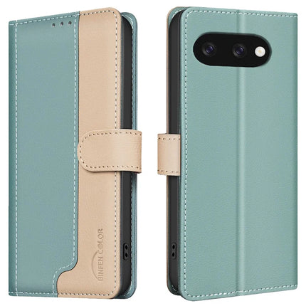 BINFEN COLOR BF33 for Google Pixel 9a Leather Case Splicing Color RFID Blocking - Green