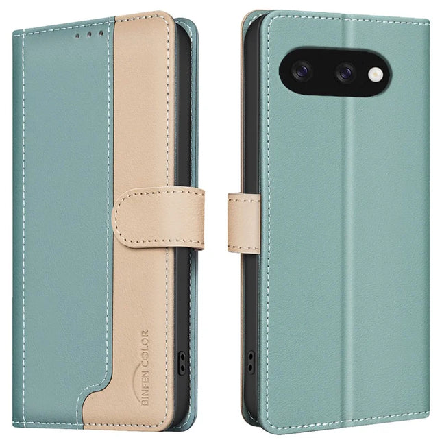 BINFEN COLOR BF33 for Google Pixel 9a Leather Case Splicing Color RFID Blocking - Green