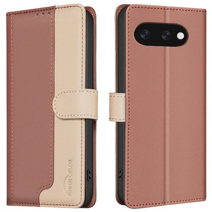 BINFEN COLOR BF33 for Google Pixel 9a Leather Case Splicing Color RFID Blocking - Brown