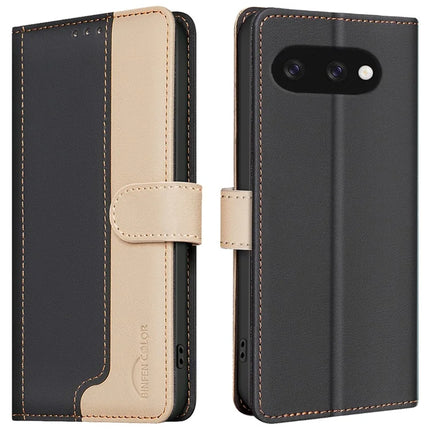 BINFEN COLOR BF33 for Google Pixel 9a Leather Case Splicing Color RFID Blocking - Black