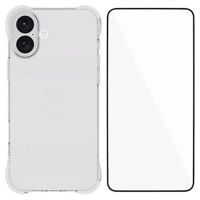 WANLONFENG WL Series for iPhone 16 Plus TPU Case 2.0mm Phone Cover with Tempered Glass Film