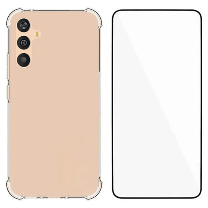 WANLONFENG WL Series for Samsung Galaxy A34 5G Case 2.0mm Clear TPU Cover with Tempered Glass Film (Big Lens Hole)