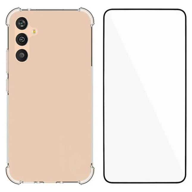 WANLONFENG WL Series for Samsung Galaxy A34 5G Case 2.0mm Clear TPU Cover with Tempered Glass Film (Big Lens Hole)