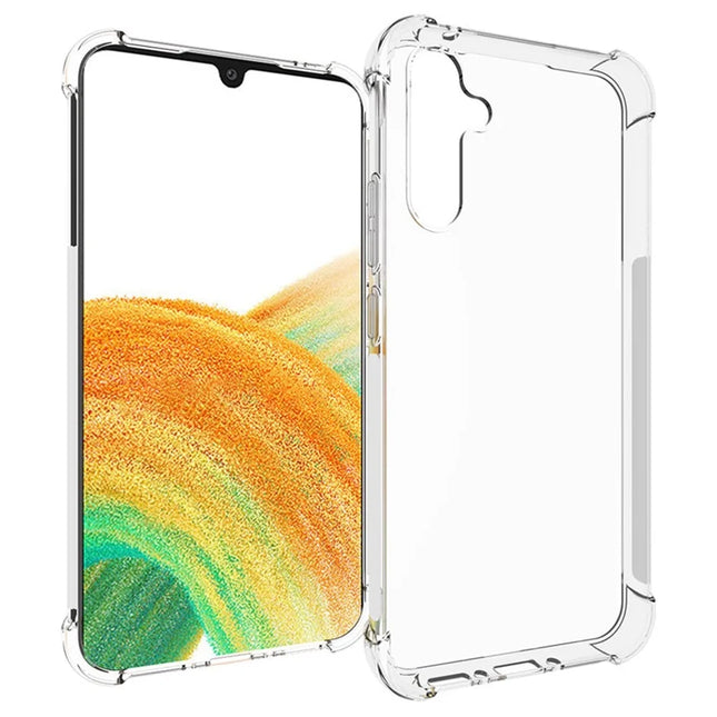 WANLONFENG WL Series for Samsung Galaxy A34 5G Case 2.0mm Clear TPU Cover with Tempered Glass Film (Big Lens Hole)