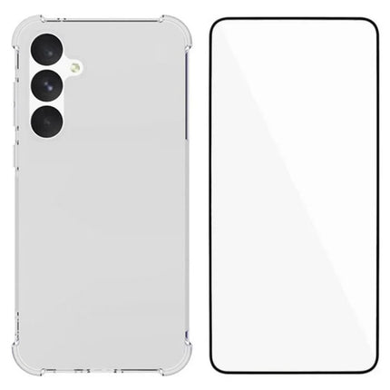 WANLONFENG WL Series for Samsung Galaxy A55 5G Case 2.0mm Clear TPU Cover with Tempered Glass Film (Big Lens Hole)