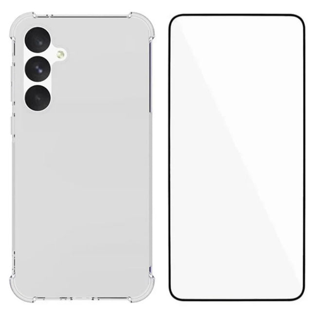 WANLONFENG WL Series for Samsung Galaxy A55 5G Case 2.0mm Clear TPU Cover with Tempered Glass Film (Big Lens Hole)