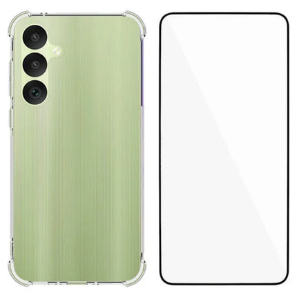 WANLONFENG WL Series for Samsung Galaxy A35 5G Case 2.0mm Clear TPU Cover with Tempered Glass Film (Big Lens Hole)