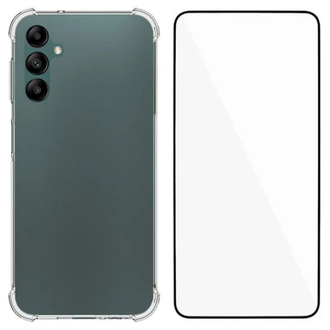 WANLONFENG WL Series for Samsung Galaxy A14 4G / 5G Case 2.0mm Clear TPU Cover with Tempered Glass Film (Big Lens Hole)