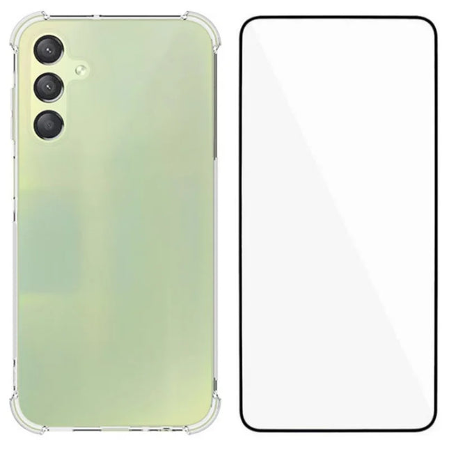 WANLONFENG WL Series for Samsung Galaxy A15 4G / 5G Case 2.0mm Clear TPU Cover with Tempered Glass Film (Big Lens Hole)