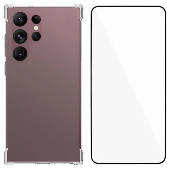 WANLONFENG WL Series for Samsung Galaxy S23 Ultra Case 2.0mm Clear TPU Cover with Tempered Glass Film (Big Lens Hole)
