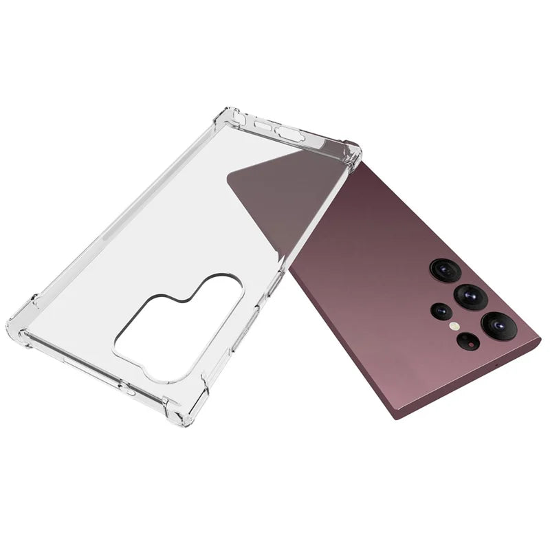 ShopCaseCart Shockproof Case Samsung Galaxy S23 Ultra Protective cover 2.0mm Clear TPU Guard with Tempered Glass Film (Big Lens Hole)