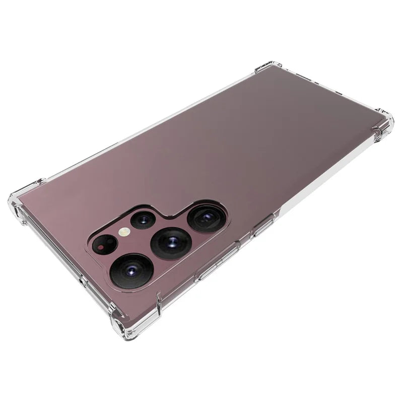 ShopCaseCart Shockproof Case Samsung Galaxy S23 Ultra Protective cover 2.0mm Clear TPU Guard with Tempered Glass Film (Big Lens Hole)