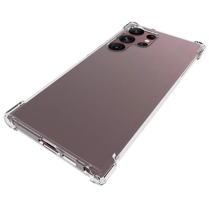 WANLONFENG WL Series for Samsung Galaxy S23 Ultra Case 2.0mm Clear TPU Cover with Tempered Glass Film (Big Lens Hole)