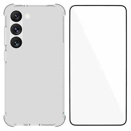 WANLONFENG WL Series for Samsung Galaxy S23 Clear TPU Cover with Tempered Glass Film (Big Lens Hole)