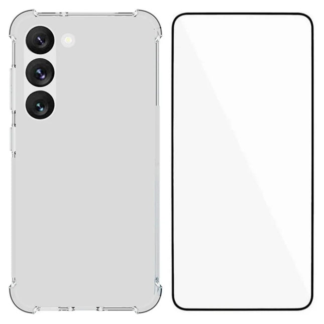 WANLONFENG WL Series for Samsung Galaxy S23 Clear TPU Cover with Tempered Glass Film (Big Lens Hole)