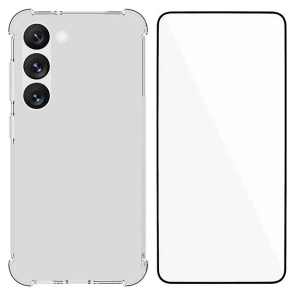 ShopCaseCart Shockproof Case Samsung Galaxy S23 Clear TPU Guard with Tempered Glass Film (Big Lens Hole)