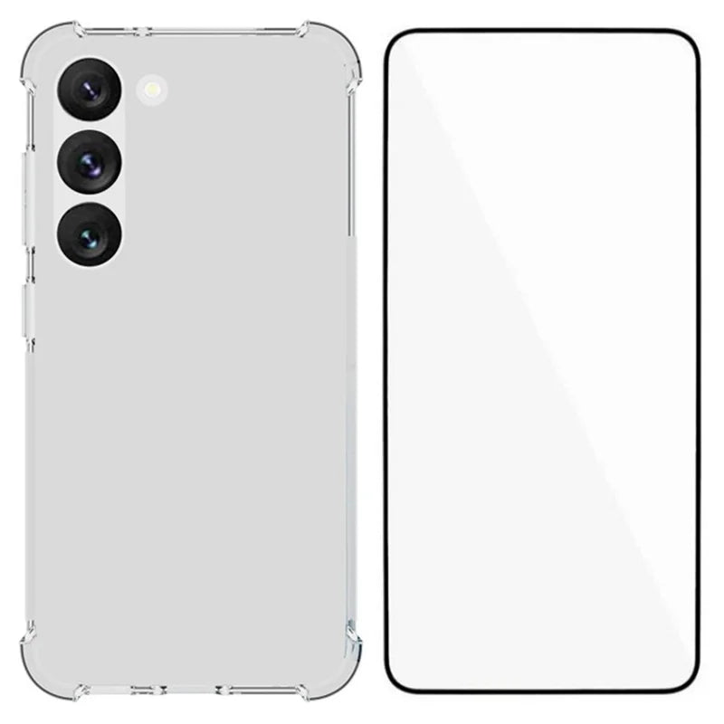 ShopCaseCart Shockproof Case Samsung Galaxy S23 Clear TPU Guard with Tempered Glass Film (Big Lens Hole)