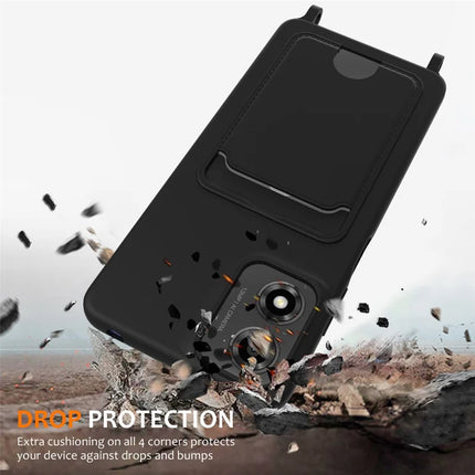 Phone Case For Motorola Moto G24 4G  /  G04s 4G  /  G04 4G  /  E14 4G Liquid Silicone Card Holder Back Cover with Lanyard