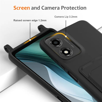 Phone Case For Motorola Moto G24 4G  /  G04s 4G  /  G04 4G  /  E14 4G Liquid Silicone Card Holder Back Cover with Lanyard