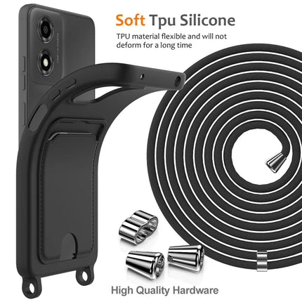 Phone Case For Motorola Moto G24 4G  /  G04s 4G  /  G04 4G  /  E14 4G Liquid Silicone Card Holder Back Cover with Lanyard