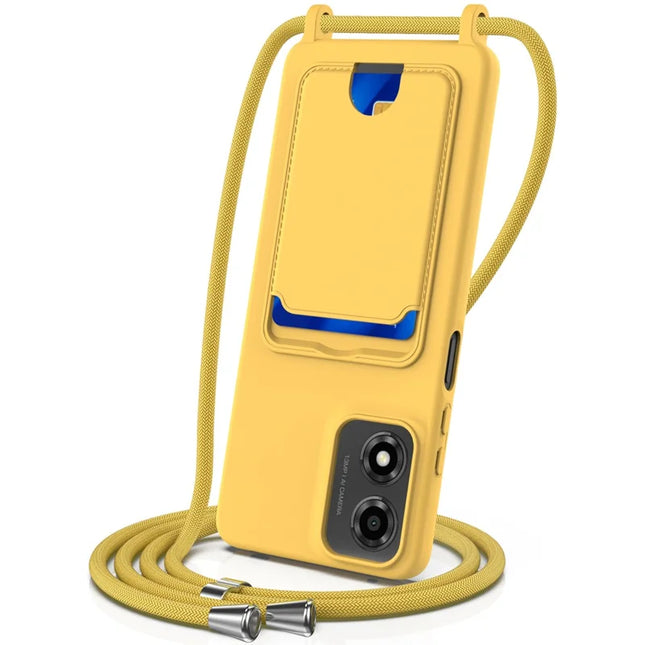 Phone Case For Motorola Moto G24 4G  /  G04s 4G  /  G04 4G  /  E14 4G Liquid Silicone Card Holder Back Cover with Lanyard - Yellow