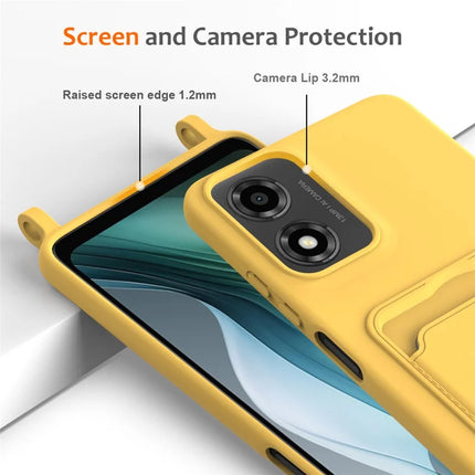 Phone Case For Motorola Moto G24 4G  /  G04s 4G  /  G04 4G  /  E14 4G Liquid Silicone Card Holder Back Cover with Lanyard