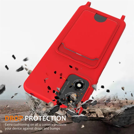 Phone Case For Motorola Moto G24 4G  /  G04s 4G  /  G04 4G  /  E14 4G Liquid Silicone Card Holder Back Cover with Lanyard