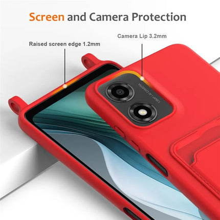 Phone Case For Motorola Moto G24 4G  /  G04s 4G  /  G04 4G  /  E14 4G Liquid Silicone Card Holder Back Cover with Lanyard