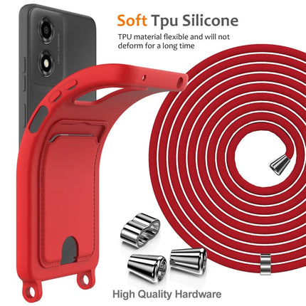 Phone Case For Motorola Moto G24 4G  /  G04s 4G  /  G04 4G  /  E14 4G Liquid Silicone Card Holder Back Cover with Lanyard
