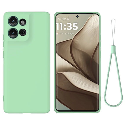 For Motorola Moto G75 5G Case Liquid Silicone Anti-Scratch Phone Cover with Hand Strap - Green