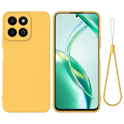 For Honor X7c 4G / 200 Smart 5G Case Liquid Silicone Anti-Scratch Phone Cover with Hand Strap - Yellow