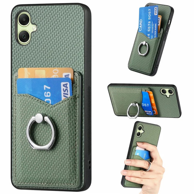 For Samsung Galaxy A06 Case Card Slots Ring Holder Kickstand Phone Cover - Green