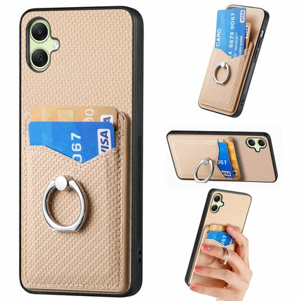 For Samsung Galaxy A06 Case Card Slots Ring Holder Kickstand Phone Cover - Apricot