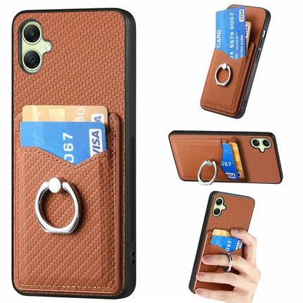 For Samsung Galaxy A06 Case Card Slots Ring Holder Kickstand Phone Cover - Brown