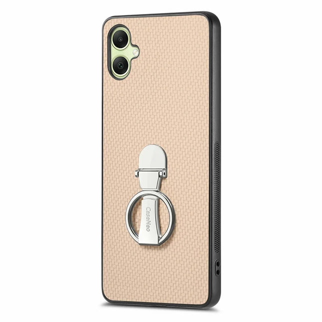CASENEO C1-19 For Samsung Galaxy A06 Case Folding Kickstand Leather Back Cover Carbon Fiber Texture - Apricot