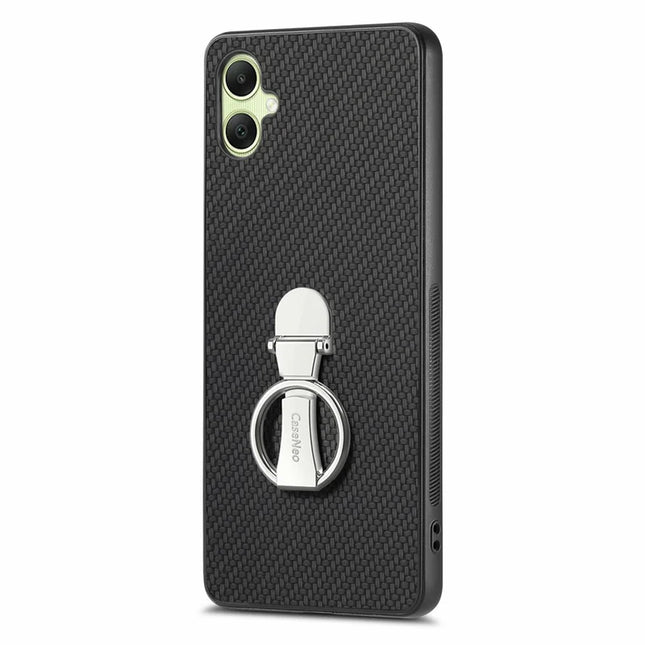 CASENEO C1-19 For Samsung Galaxy A06 Case Folding Kickstand Leather Back Cover Carbon Fiber Texture - Black