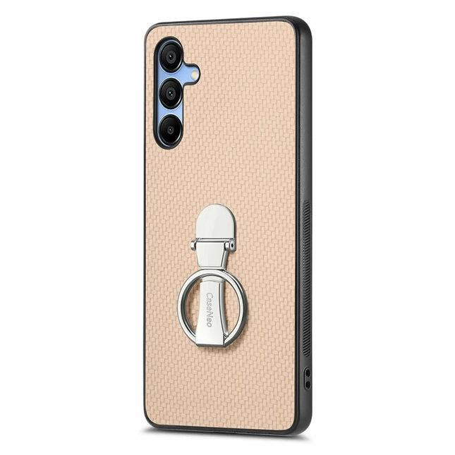 CASENEO C1-19 For Samsung Galaxy A16 4G / 5G Case Folding Kickstand Leather Back Cover Carbon Fiber Texture - Apricot
