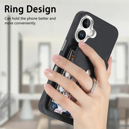 For iPhone 16 Case Compatible with MagSafe Card Bag Leather+TPU Phone Cover