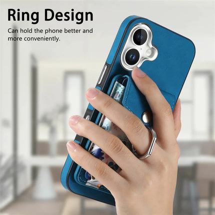 For iPhone 16 Plus Case Compatible with MagSafe Card Bag Leather+TPU Phone Cover