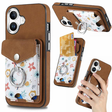 For iPhone 16 Plus Case Compatible with MagSafe Card Bag Leather+TPU Phone Cover - Brown