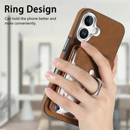 For iPhone 16 Plus Case Compatible with MagSafe Card Bag Leather+TPU Phone Cover