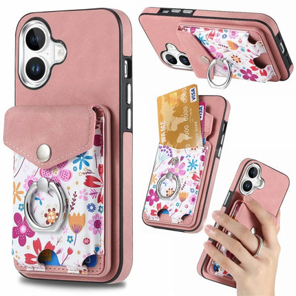 For iPhone 16 Plus Case Compatible with MagSafe Card Bag Leather+TPU Phone Cover - Pink