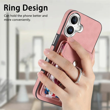 For iPhone 16 Plus Case Compatible with MagSafe Card Bag Leather+TPU Phone Cover