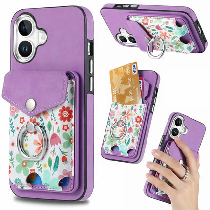 For iPhone 16 Plus Case Compatible with MagSafe Card Bag Leather+TPU Phone Cover - Purple