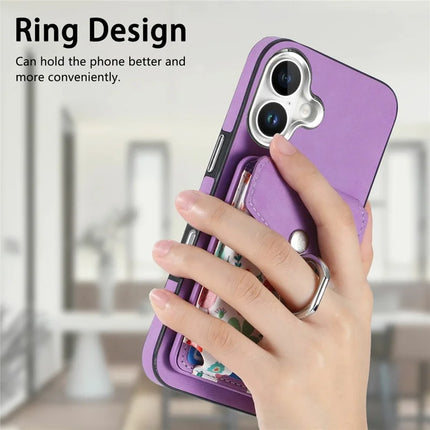 For iPhone 16 Plus Case Compatible with MagSafe Card Bag Leather+TPU Phone Cover