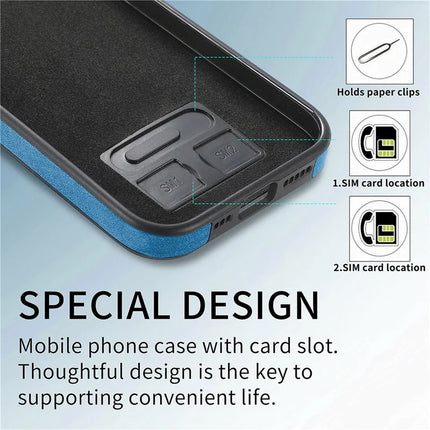 For iPhone 16 Plus Case Ring Kickstand Leather Coated TPU Back Cover with Card Holder