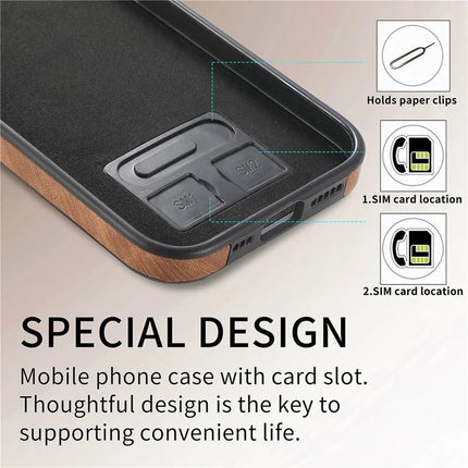 For iPhone 16 Plus Case Ring Kickstand Leather Coated TPU Back Cover with Card Holder