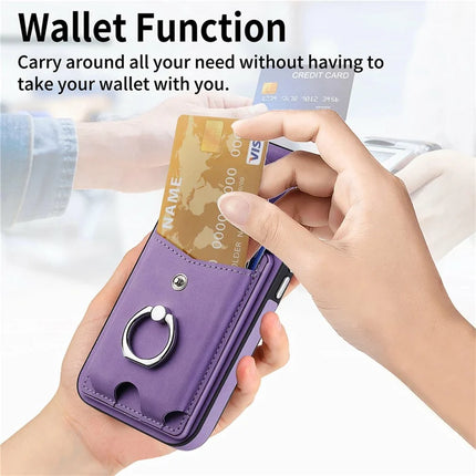 For iPhone 16 Plus Case Ring Kickstand Leather Coated TPU Back Cover with Card Holder