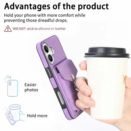 For iPhone 16 Plus Case Ring Kickstand Leather Coated TPU Back Cover with Card Holder